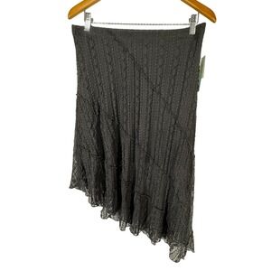 Derek Heart Lace Asymmetrical Midi Skirt Womens Size L NEW Black Whimsigoth Goth